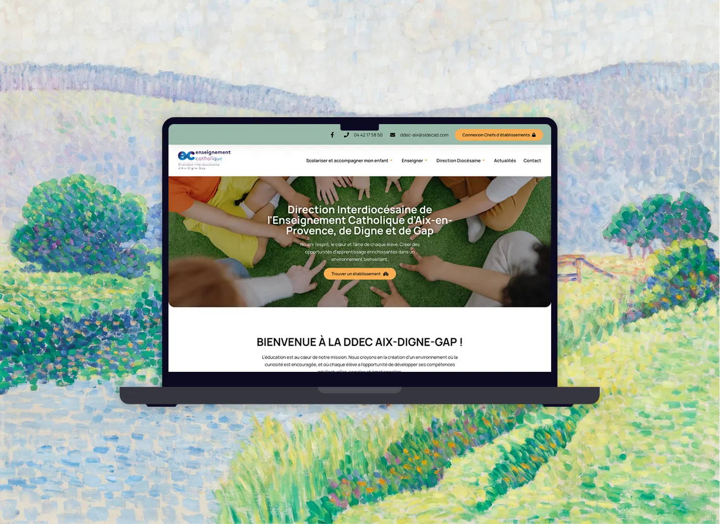 Le site de la direction interdiocésaine de l'enseignement catholique d'Aix, Digne et Gap, affiché sur un ordinateur portable