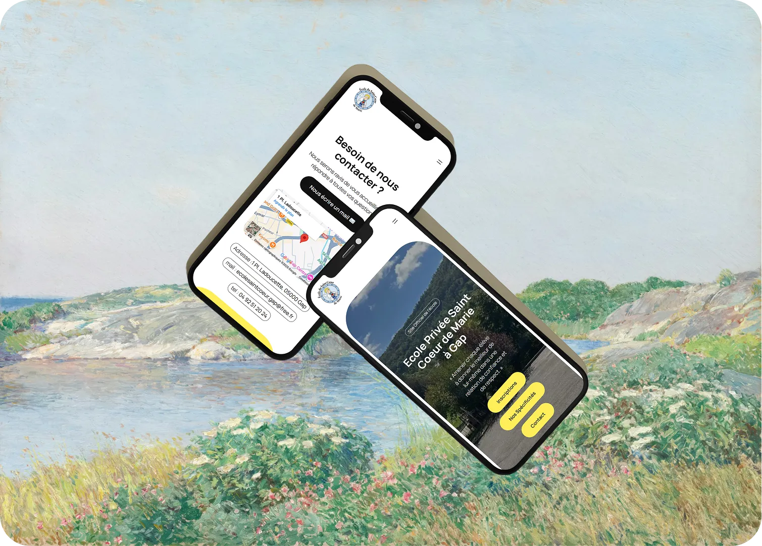 Le site du groupe scolaire Saint Cœur de Marie de Gap, affiché sur deux téléphones